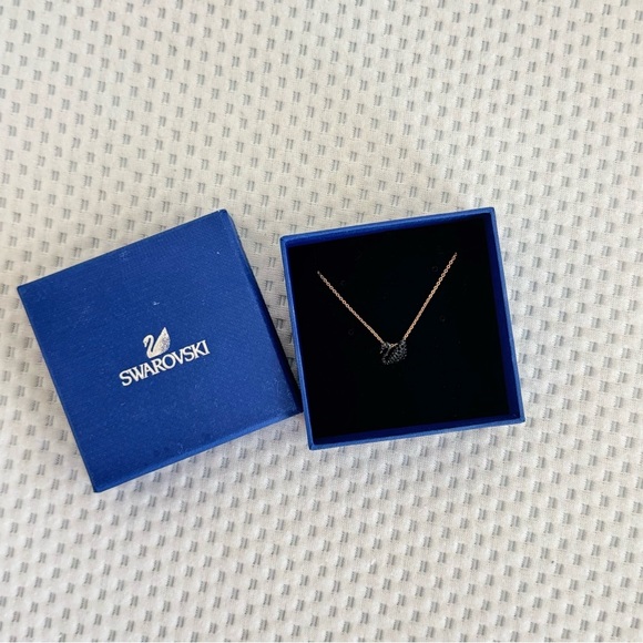 Swarovski Rose Gold- Tone Plated Crystal Black Swan Pendant Necklace New In Box - Picture 7 of 9